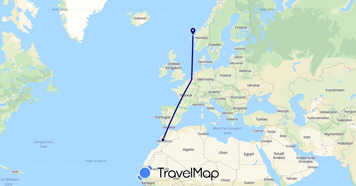 TravelMap itinerary: driving in Belgium, Morocco, Norway (Africa, Europe)